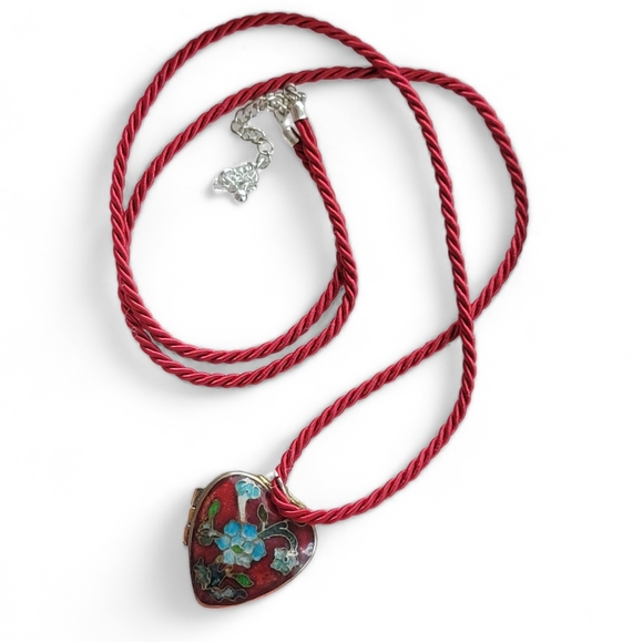 Locket Cloisonne Enamel HEART Trinket Box Pendant Long Necklace - Picture 1 of 9